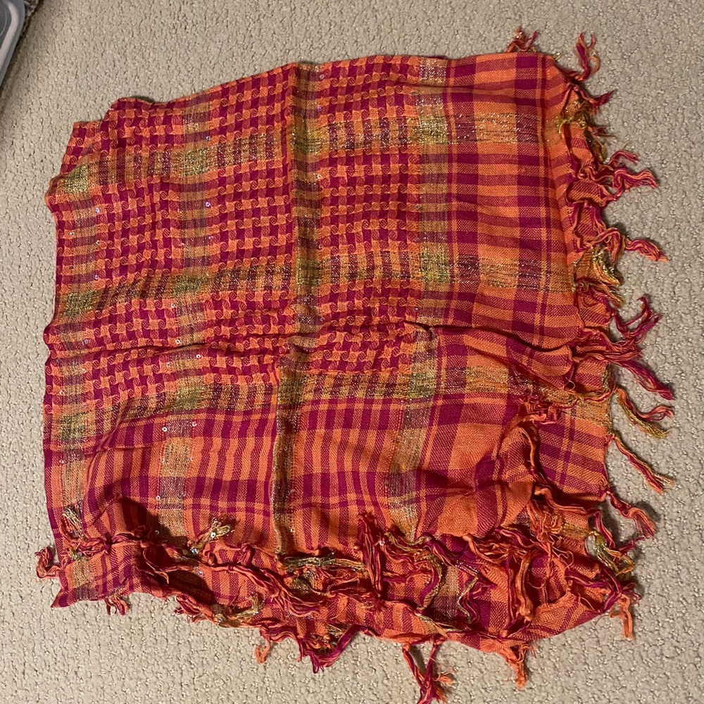 Vibrant Plaid Scarf with Fringe